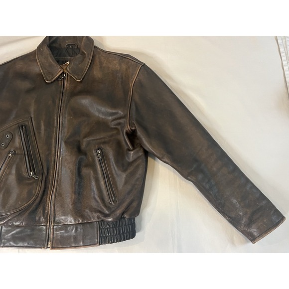 Vintage Harley Davidson Leather Motorcycle Jacket Distressed Coat‎ Brown L - Picture 9 of 16
